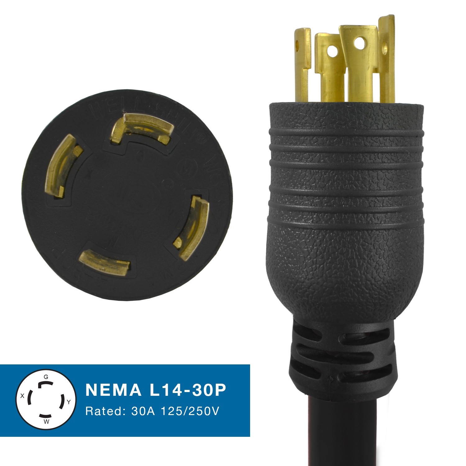 Conntek 50 FT Generator Cord L14-30P to (4) 5-15/20R 30A 125/250V SJTW 10/4