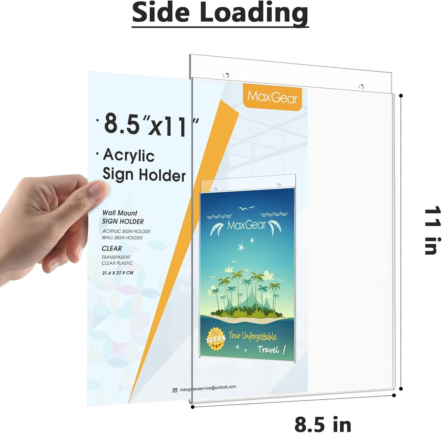 6 Pack Wall Mount Sign Holder 8.5 X 11, Clear Plastic Picture Frames with Mounti