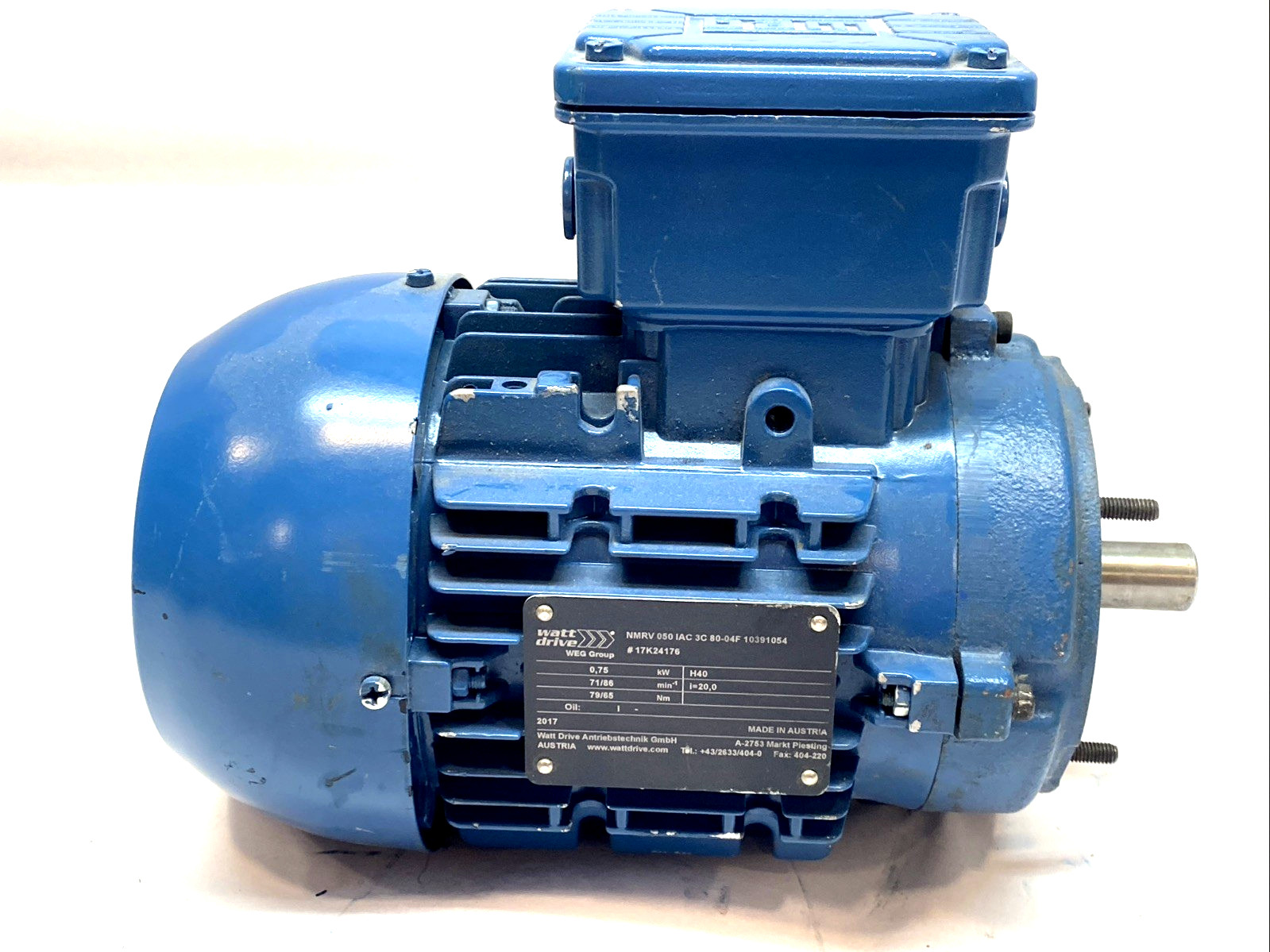 WEG W21 AL80-04 AC Motor 0.75kW 3-Phase 1420/1720RPM 460V 50/60Hz