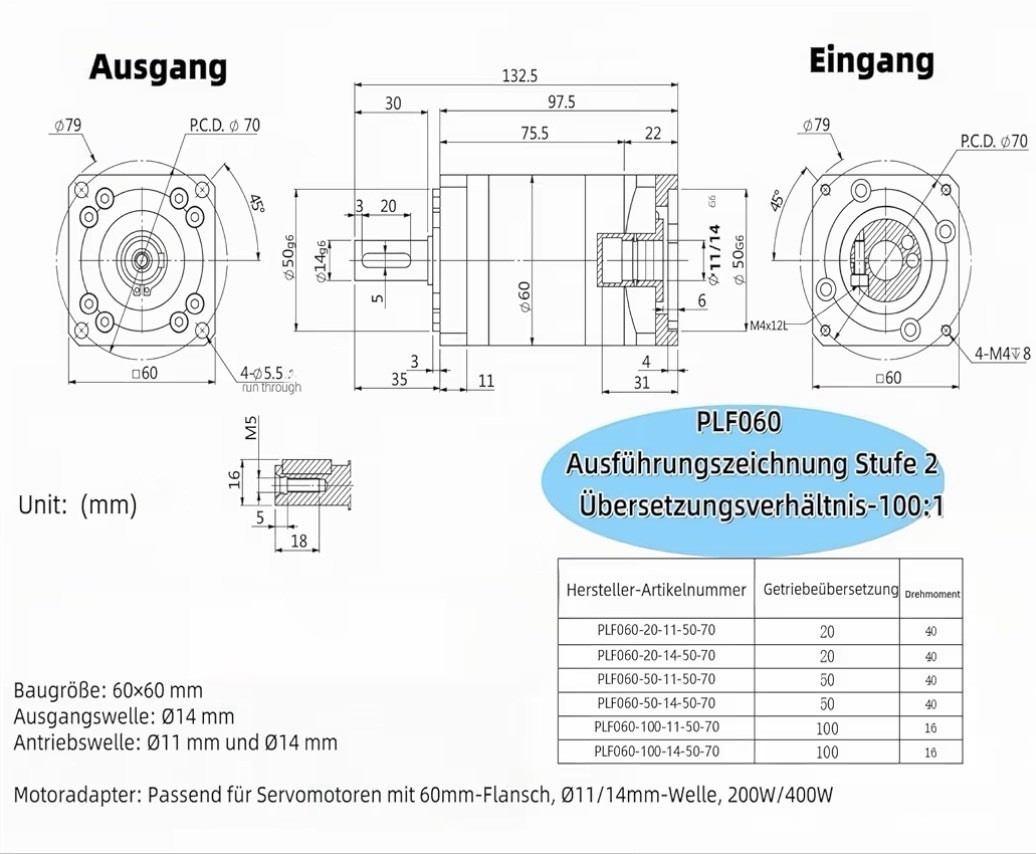 High Precision 100:1 Planetary Gearbox 200W/400W/600W Servo Motor Speed Reducer