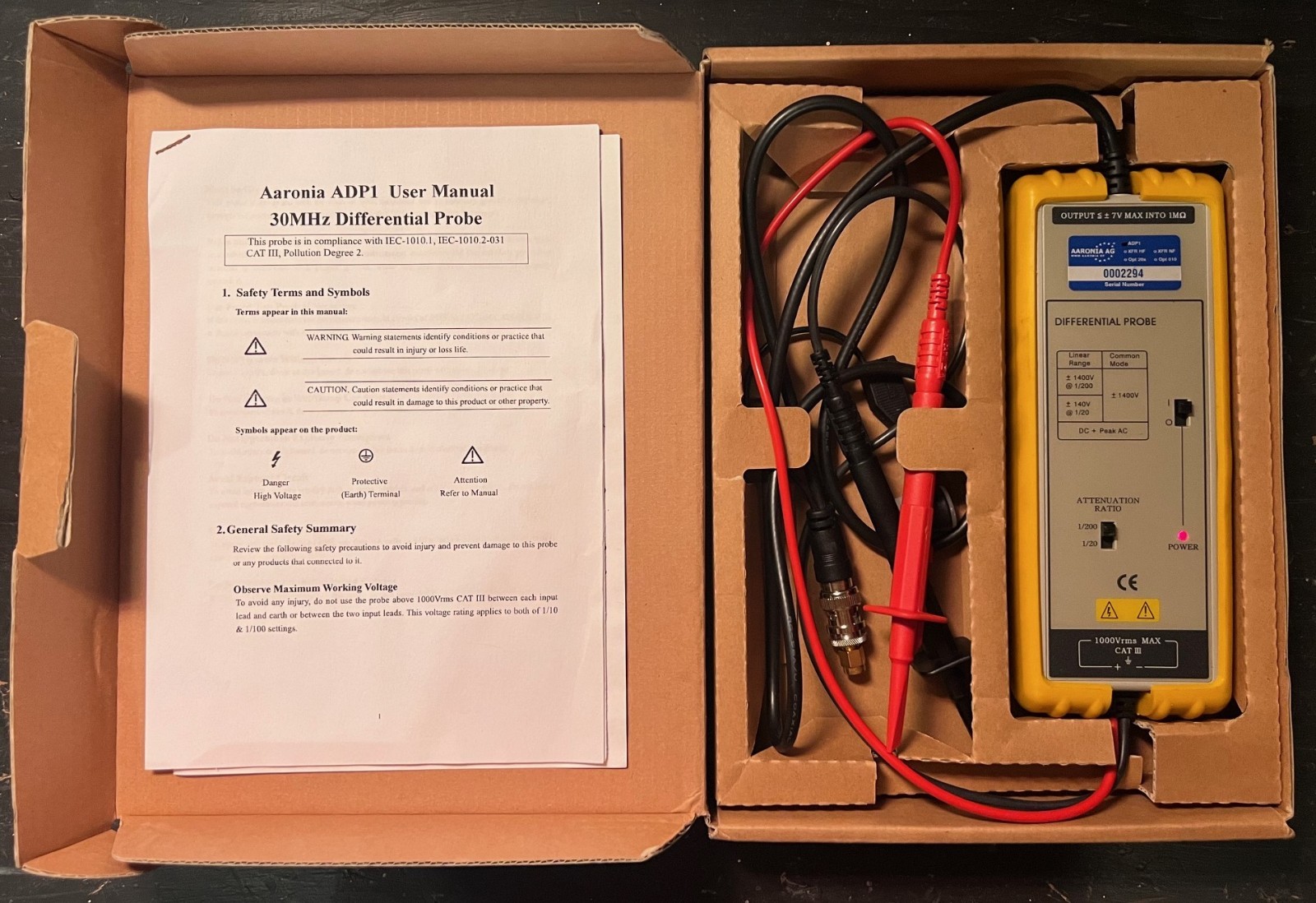 Aaronia ADP1 30MHz High Voltage Differential Probe 1000 Vrms Cat III