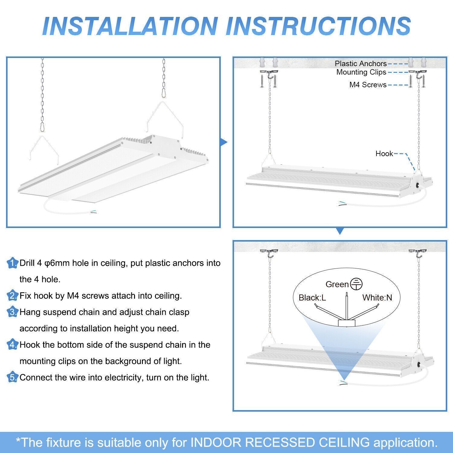 150W Led Linear High Bay Light 22,500LM 5000K Daylight Warehouse Garage Lighting