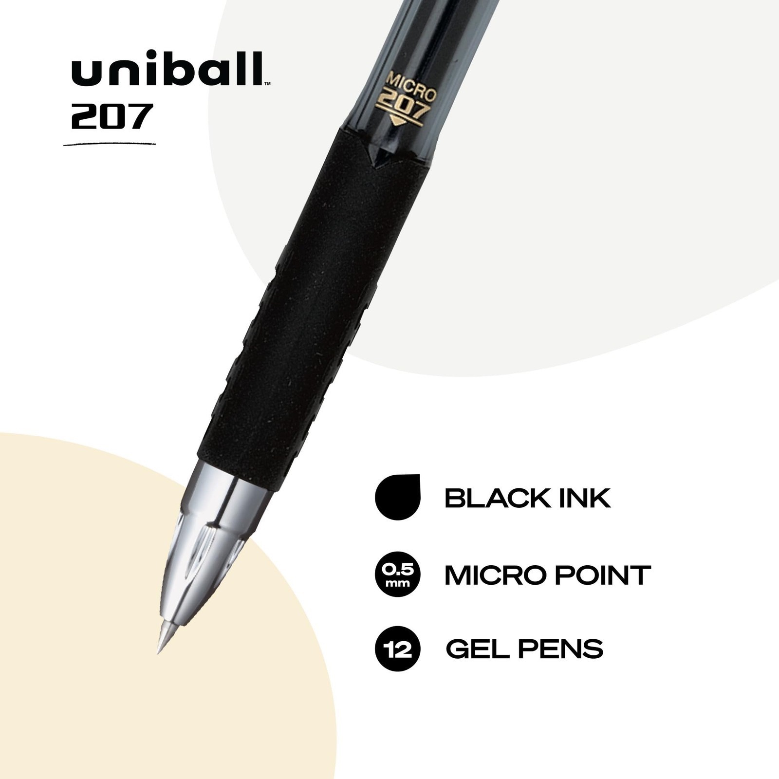 12 Uni-ball 207 Retractable Fraud Prevention Gel Pen Micro BLACK INK 0.5 61255