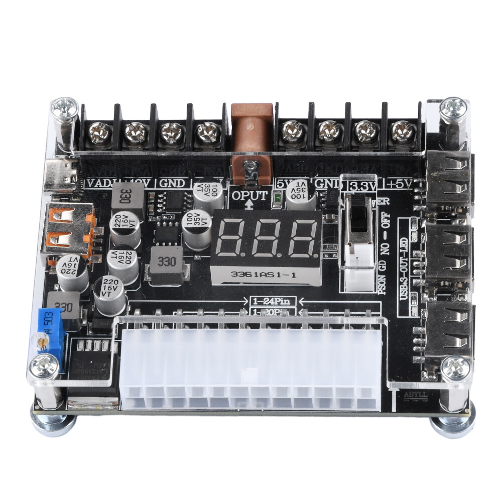20/24Pin ATX Power Supply Breakout Board Adjustable Voltage Module + Case New