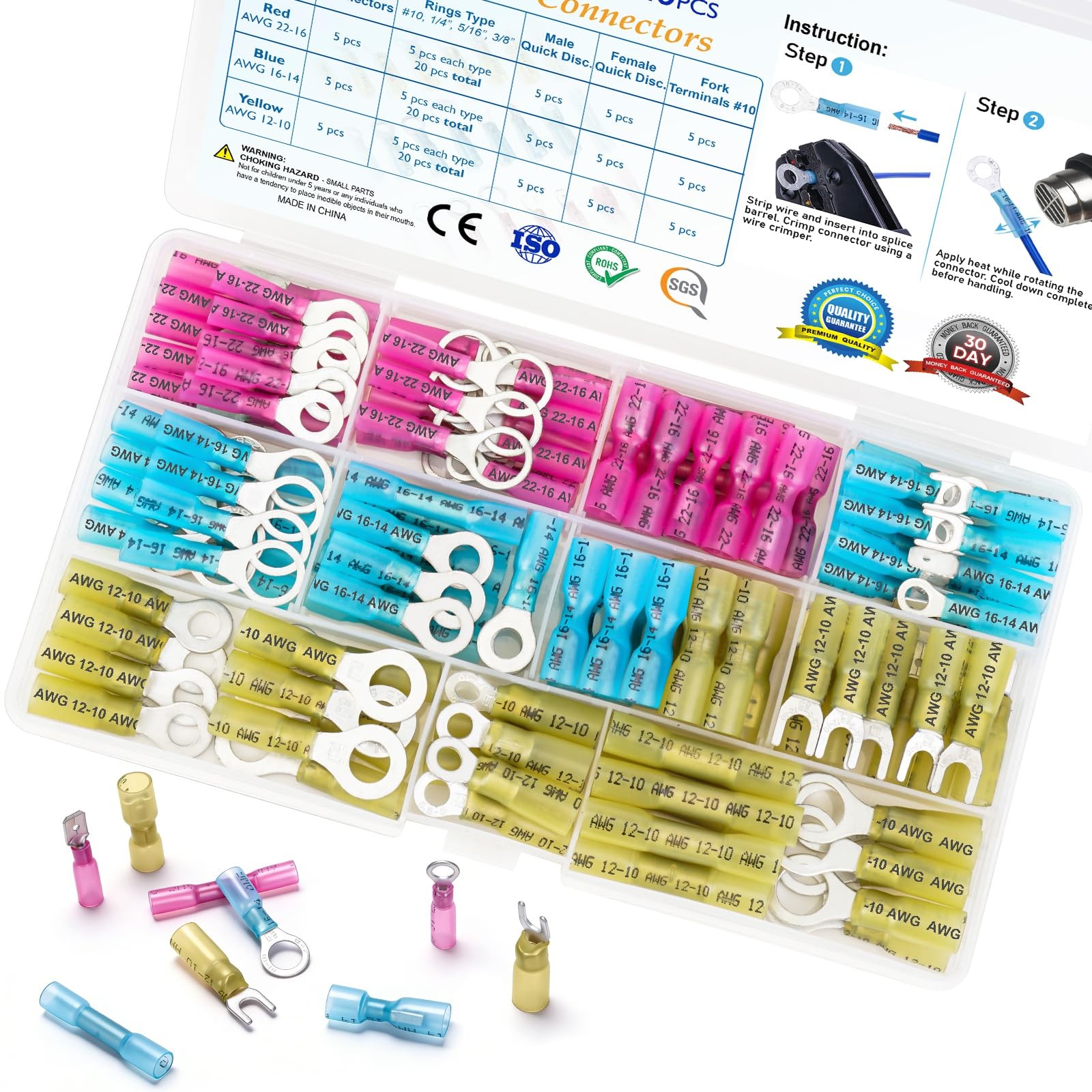 120Pcs Heat Shrink Wire Connectors Waterproof Automotive Marine Electrical