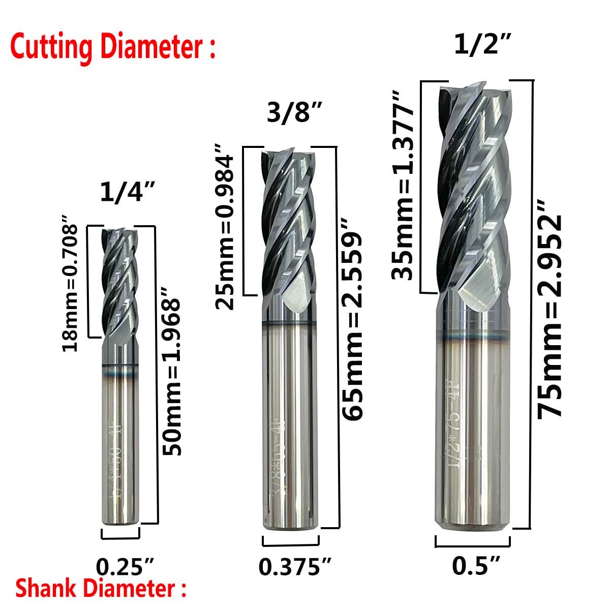 Carbide Square End Mill Set 5pcs Alloy Steel HRC 45 Coated AlTiN CNC Milling