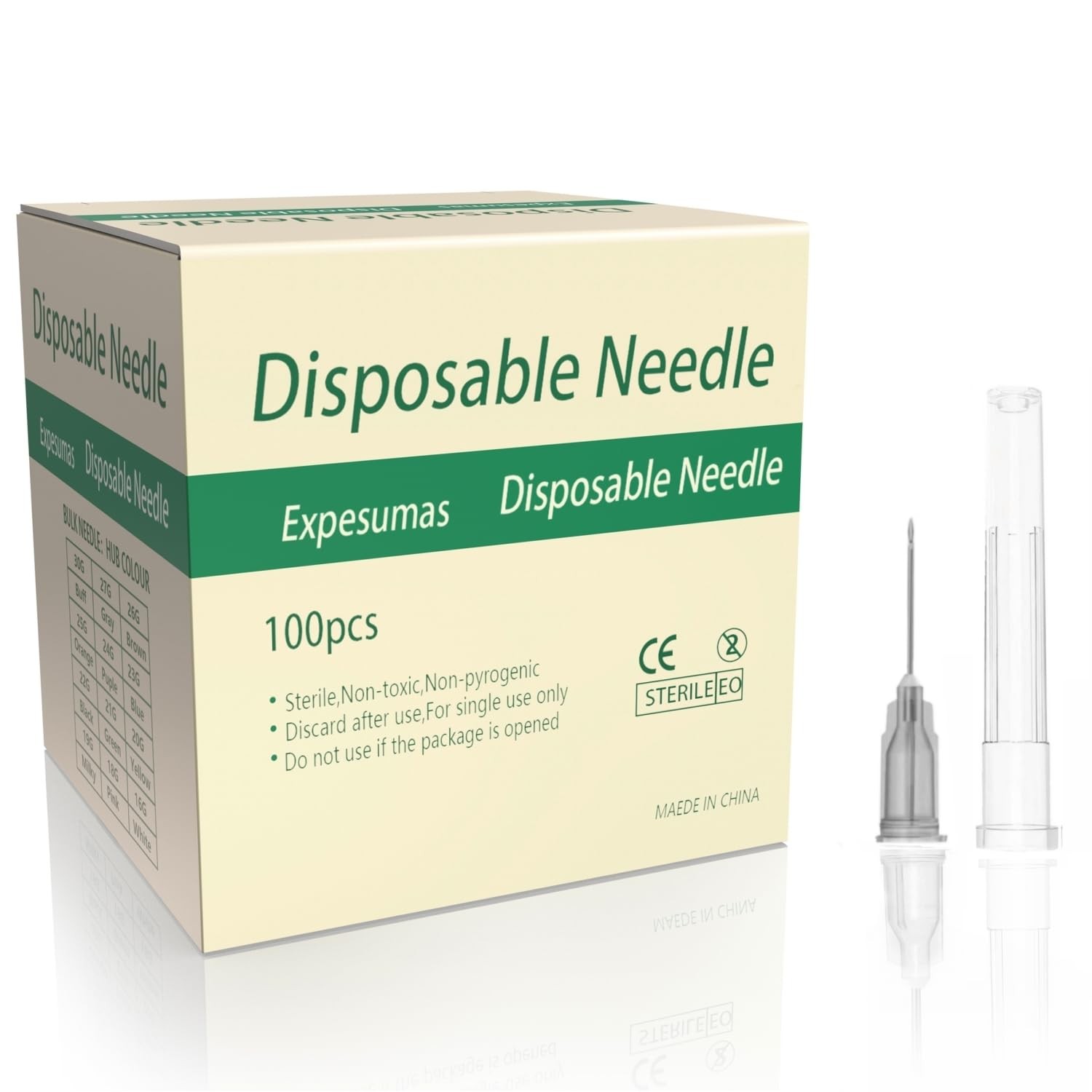 100 Pack 27Ga 1/2 Inch Sterile Disposable Injection Needle with