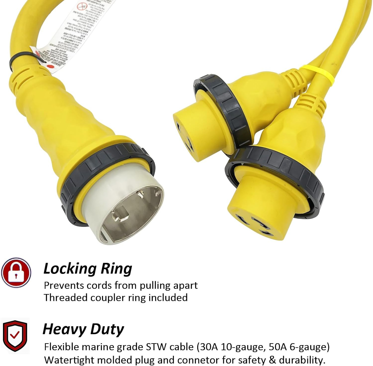 50A SS2-50P to Dual 30A L5-30R Marine Shore Power Y Adapter Cord Splitter 3FT