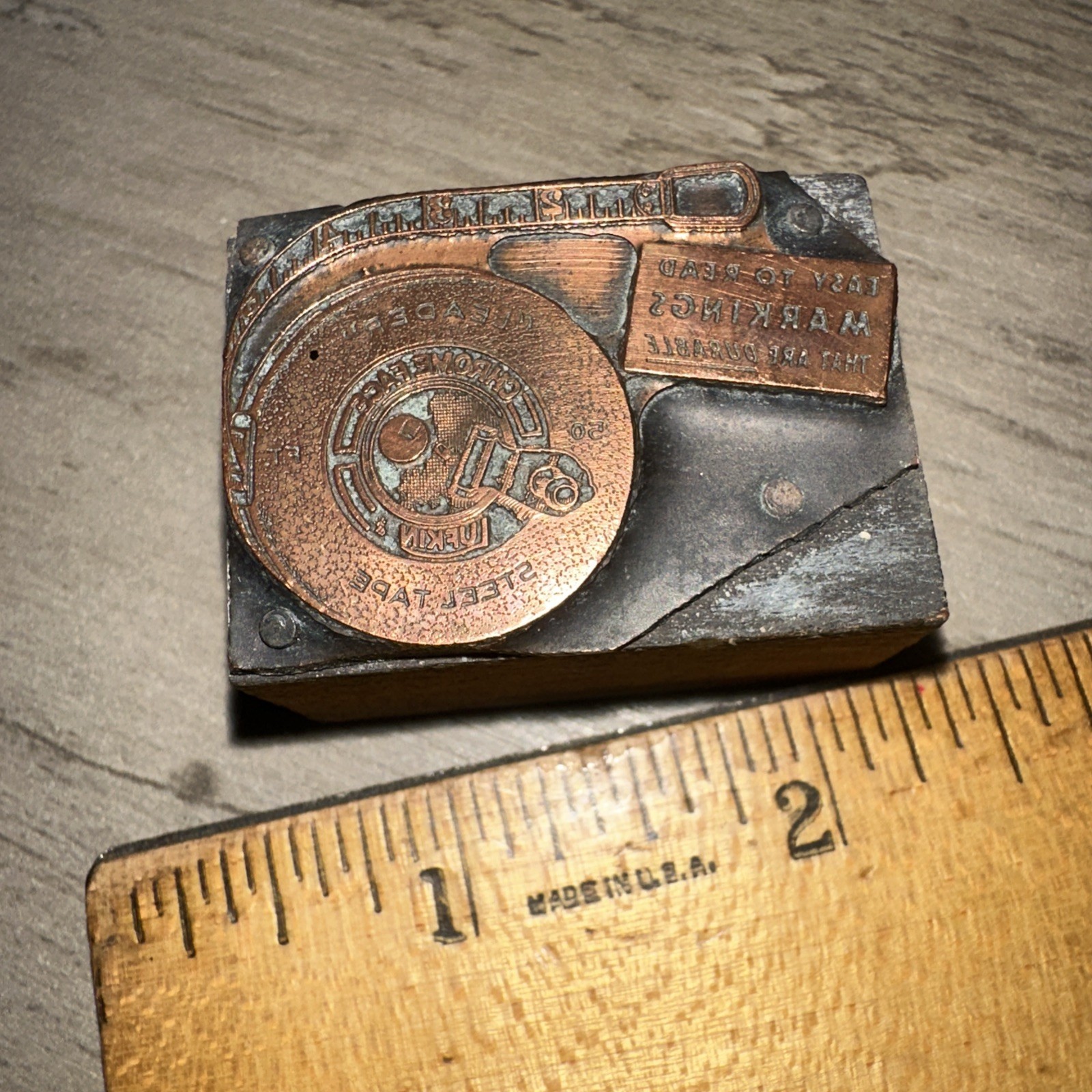 Printing Letterpress Print Block “ Lufkin Steel Tape Easy To Read Markings “