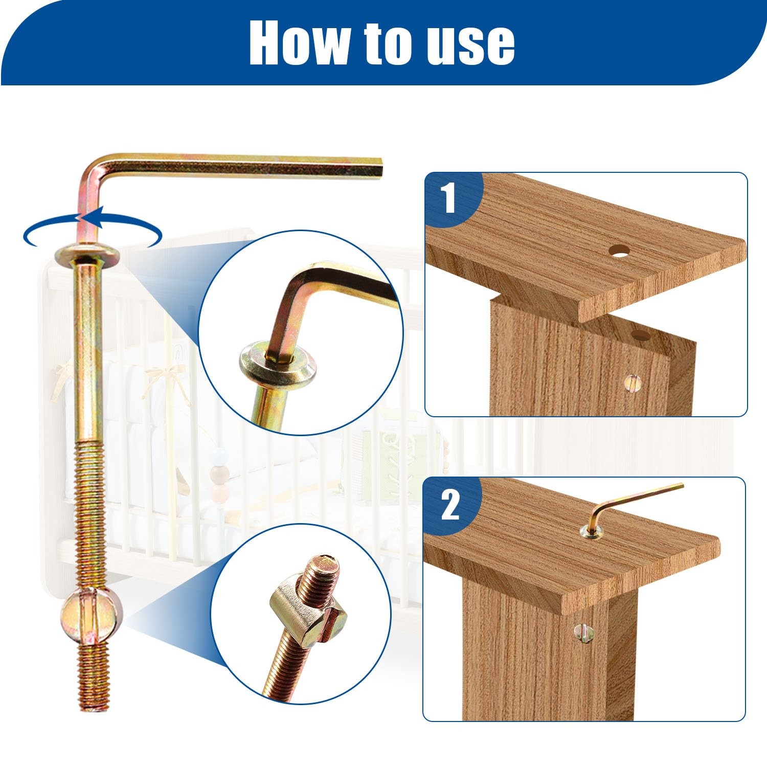 Bronze Crib Screws M6x40mm/50mm/60mm/70mm/80mm 16 Piece Set Hardwood Baby Bed