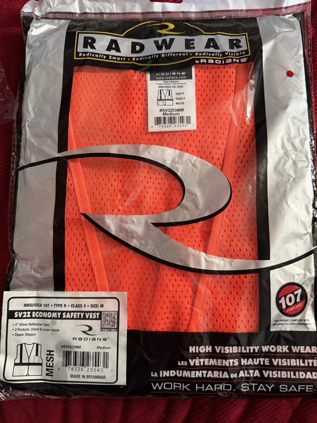 Radians Radwear SV2Z Mesh Safety Vest Hi-Visibility Orange Size M