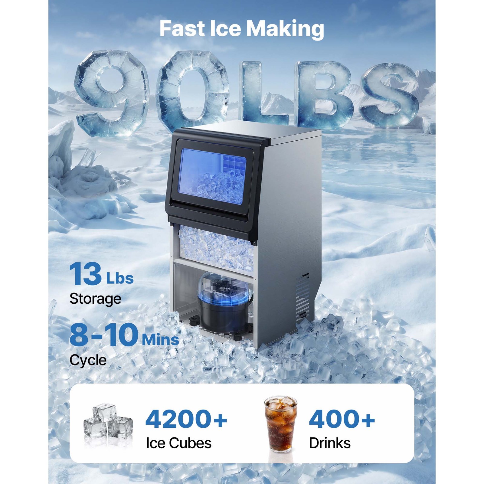 Uimoso 90/120/130/150/265/440lbs Commercial Ice Maker Undercounter Cube Machine