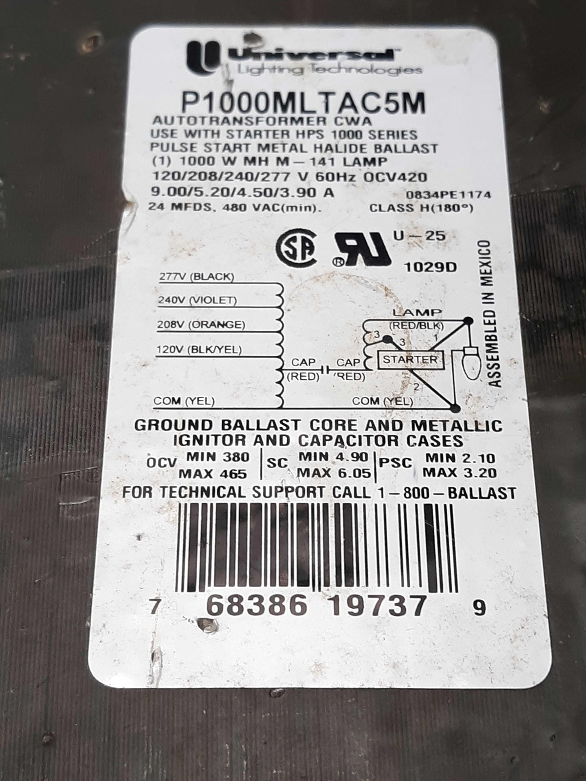 Universal Lighting Technologies P1000MLTAC5M Autotransformer W/2779-MF Capacitor