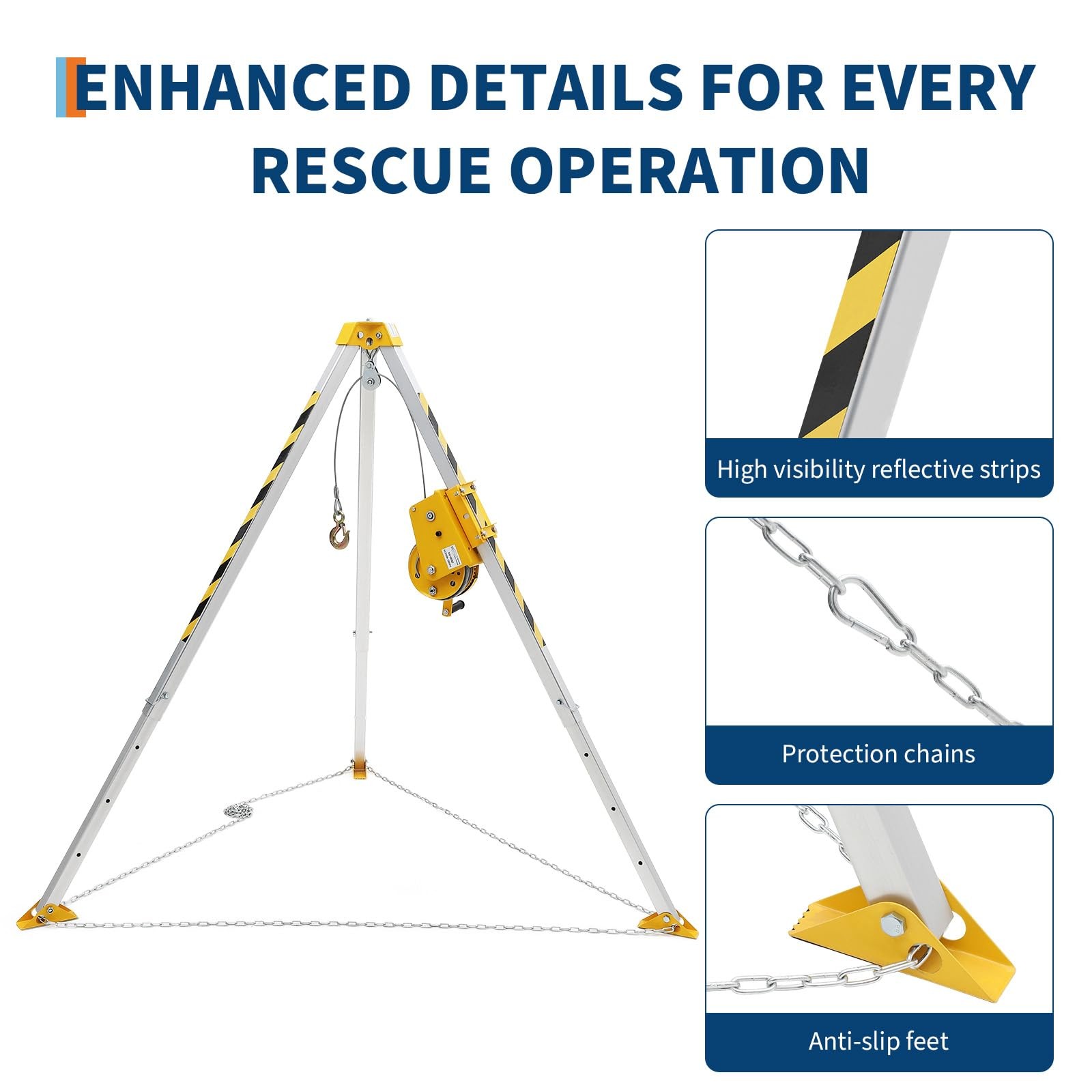 Confined Space Tripod Kit, 2600 Lbs Winch, 8ft Legs & 98ft Cable, Rescue Tripod