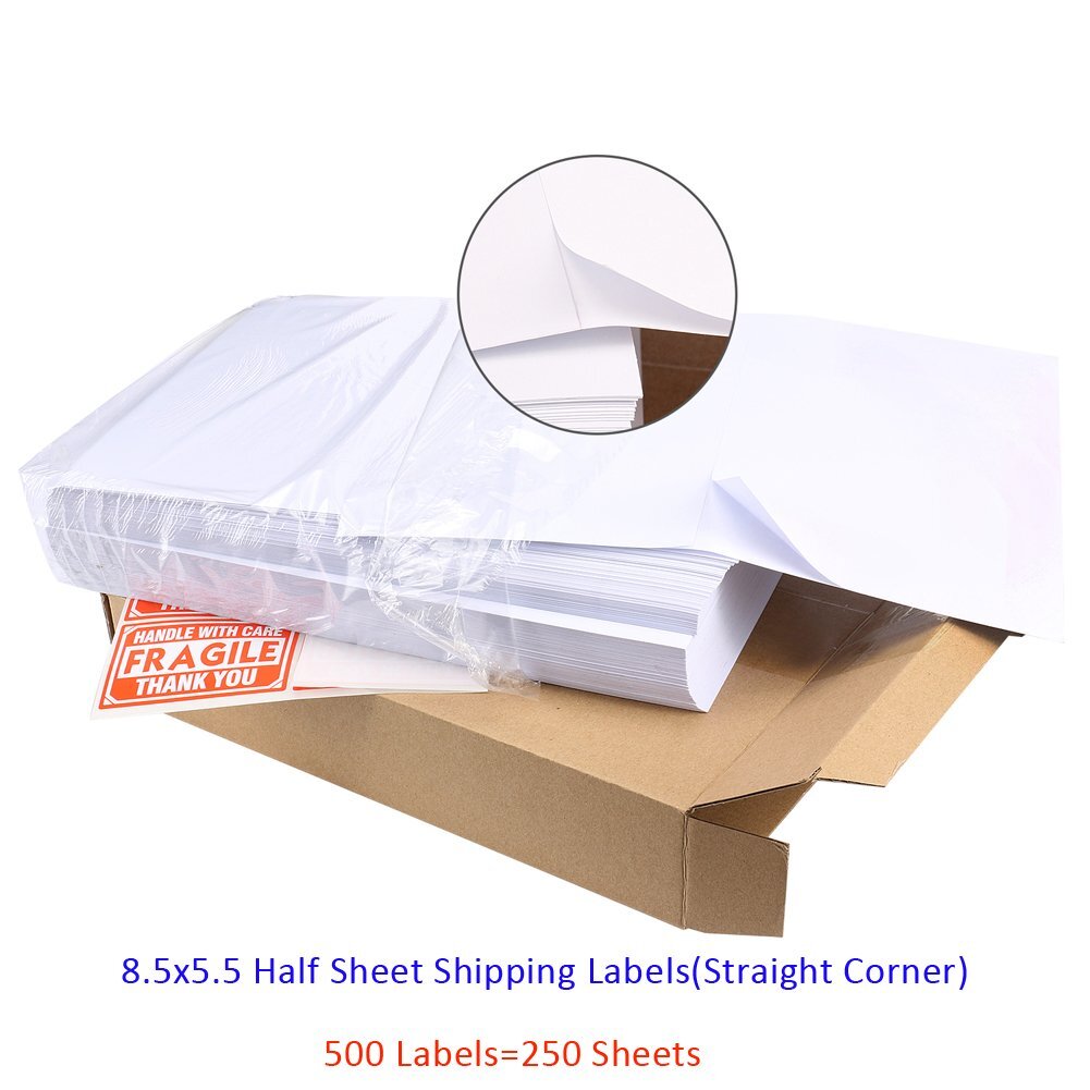 500 Half Sheet Shipping Labels 8.5×5.5 Self Adhesive For Laser Inkjet