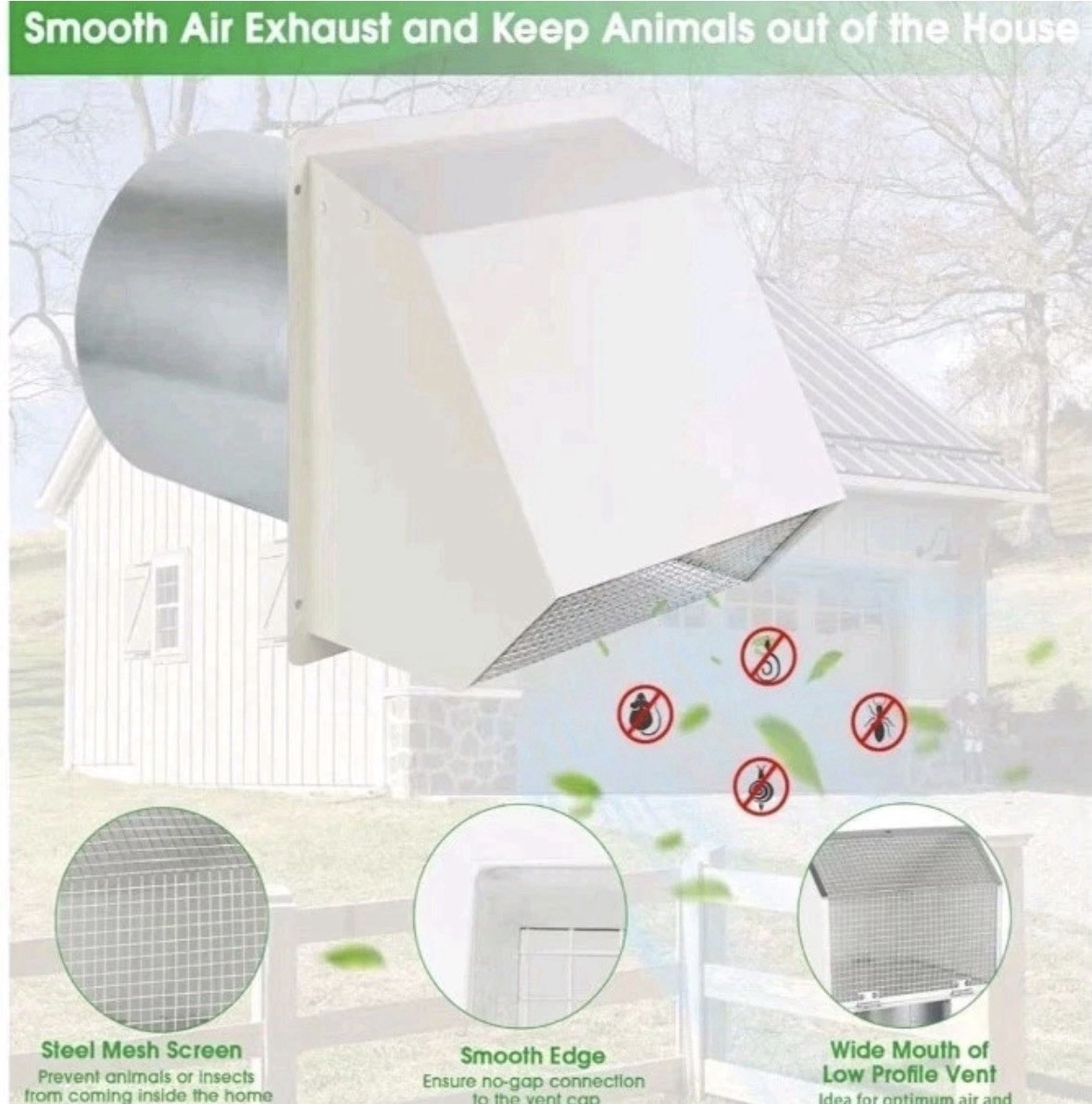8 Inch Hooded Wall Vent with Screen and Damper,Wall Exhaust Vent Cover Wall Cap