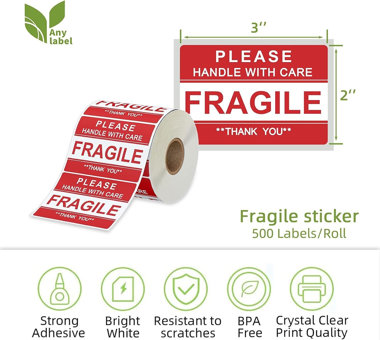 High-Quality 500 Count Fragile Labels – Red Stickers for Careful Shipping