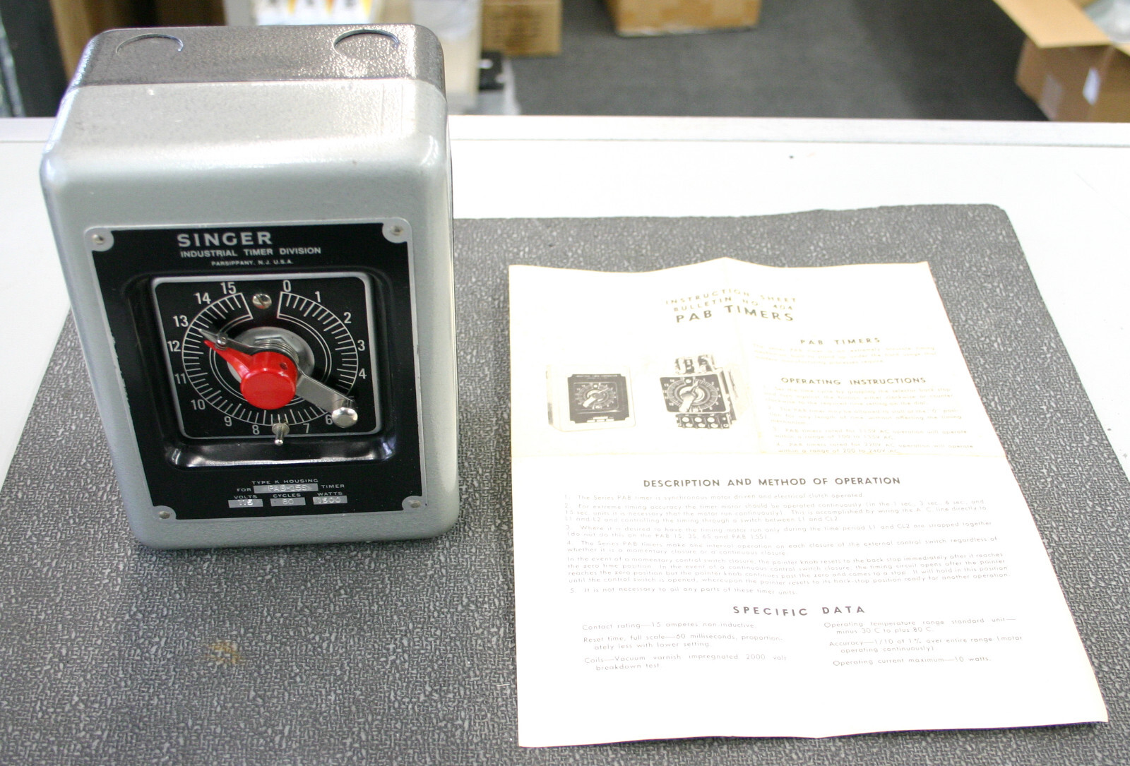 Singer Industrial Timer PAB-15S with Type K Housing 0-15 Seconds 1500 Watt Timer