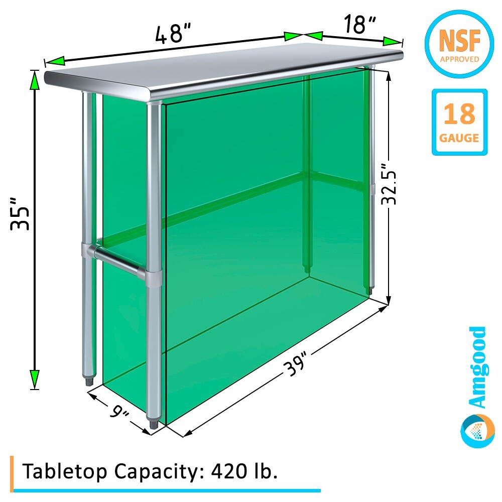 18 in. x 48 in. Open Base Stainless Steel Work Table | Residential & Commercial