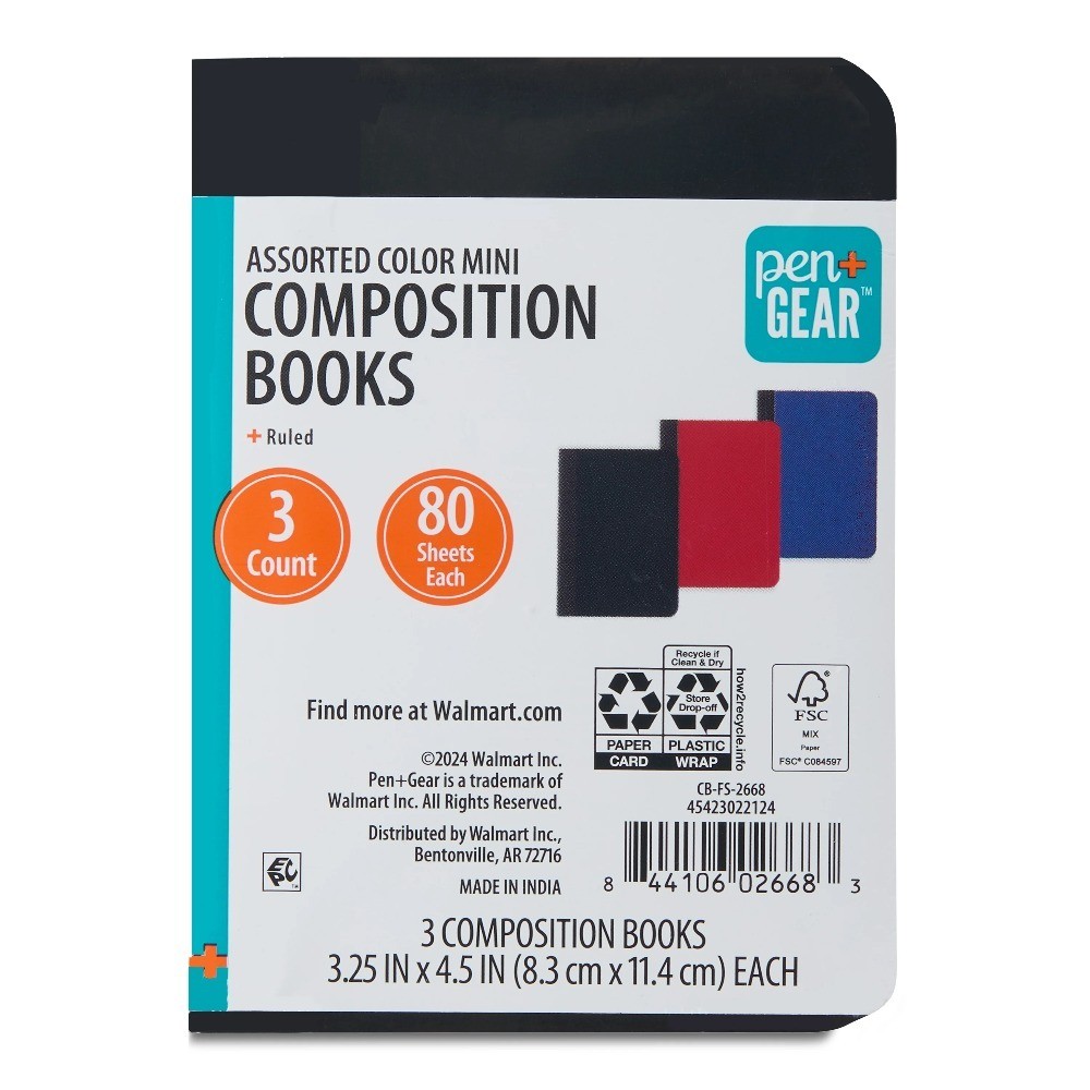 (4 pack) Ruled Mini Composition Books, 3.25 in x 4.5 in, Assorted Colors, 80