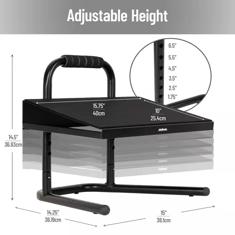 Black Adjustable Foot Stool Ergonomic Foot Rest under Desk at Work 14.25 In. W