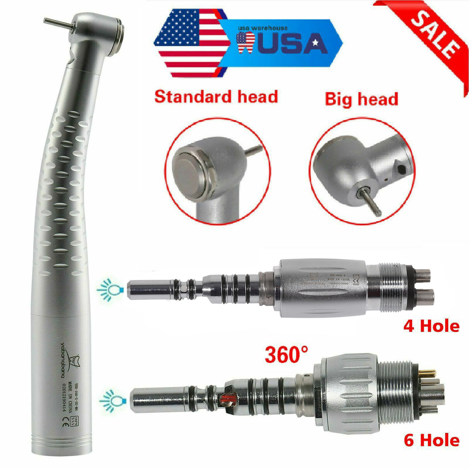 Dental Fiber Optic LED Turbine Handpiece /LED Coupler Swivel 4/6Hole fit KaVo US
