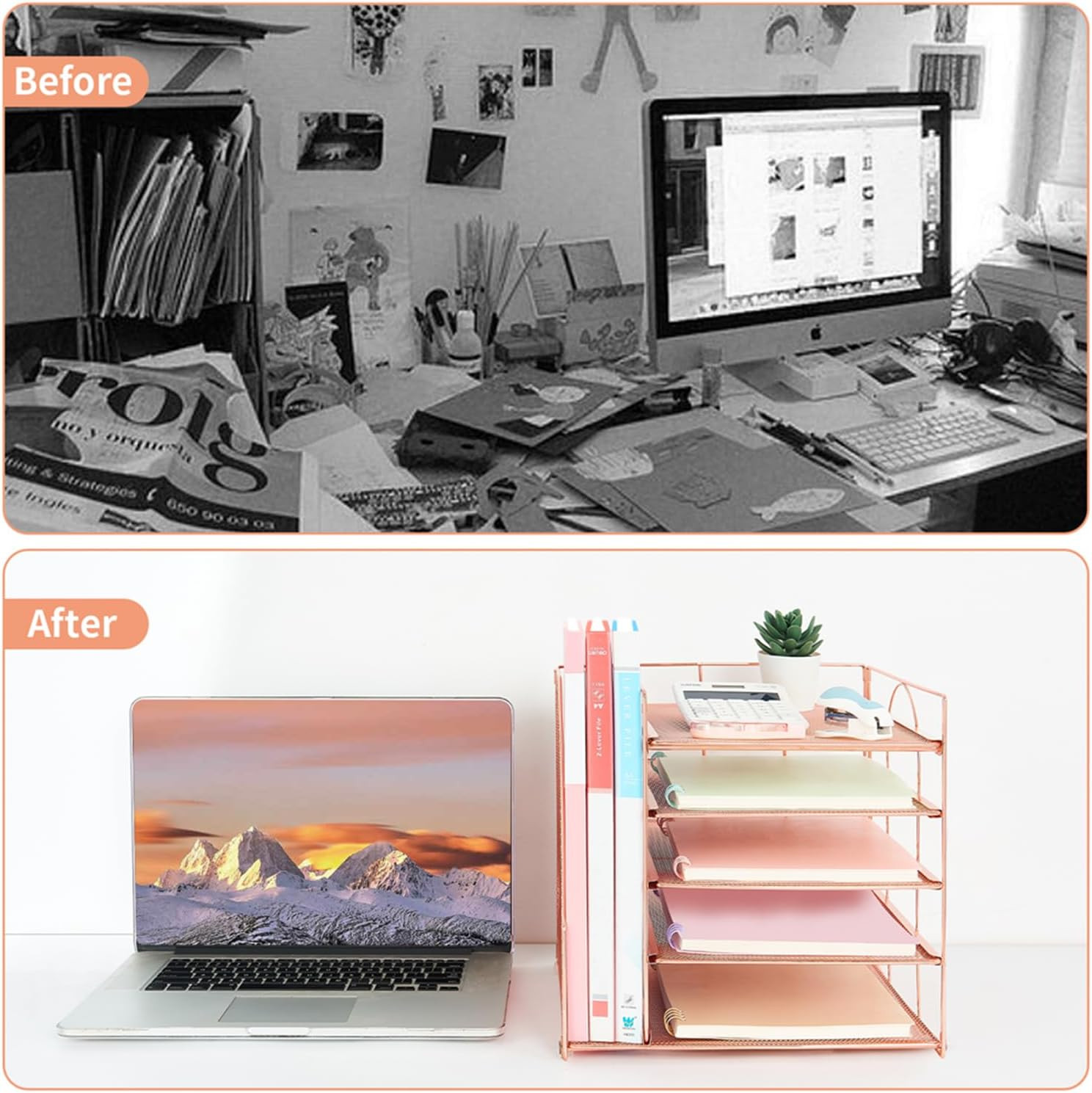 Desk Organizers and Accessories, 5-Tier Paper Letter Tray Organizer with File Ho