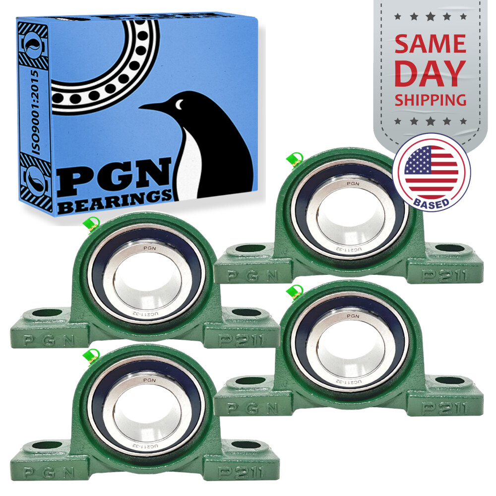 (4) UCP211-32 Solid Base Pillow Block Bearing 2″ Bore Self Aligning 2 Bolt