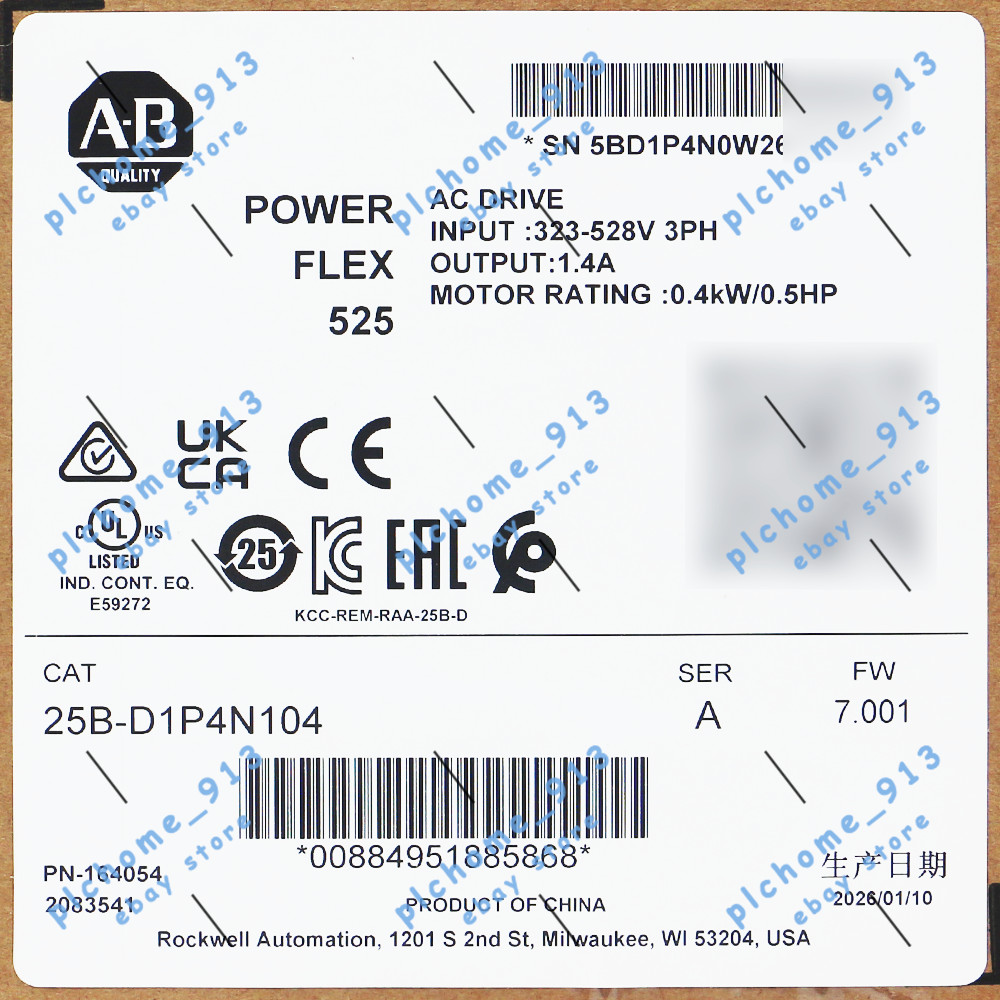New Allen-Bradley 25B-D1P4N104 PowerFlex 525 0.4kW (0.5Hp) AC Drive