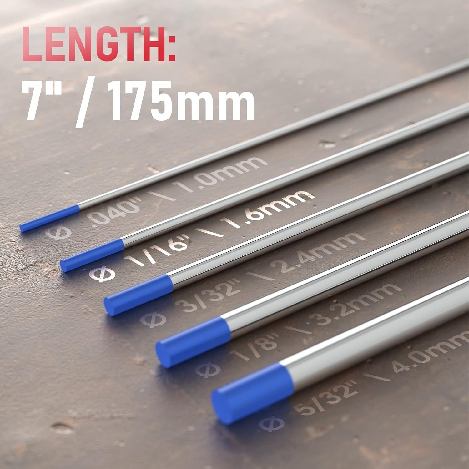 TIG Welding Tungsten Electrode 2% Lanthanated 1/16″ x 7″ Blue, WL20/EWLa-2 10-pk