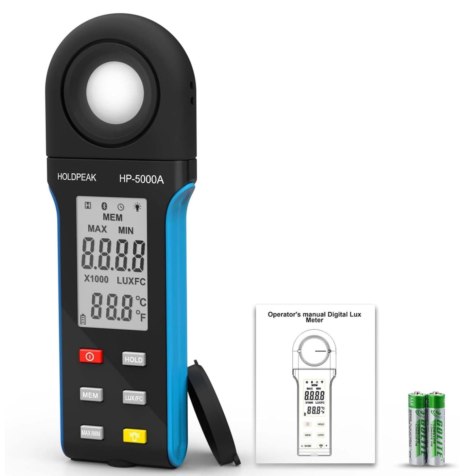 1 Pack HP-5000A Digital Light Meter, 1-400000Lux, LCD, Temp, Lumen, Plants
