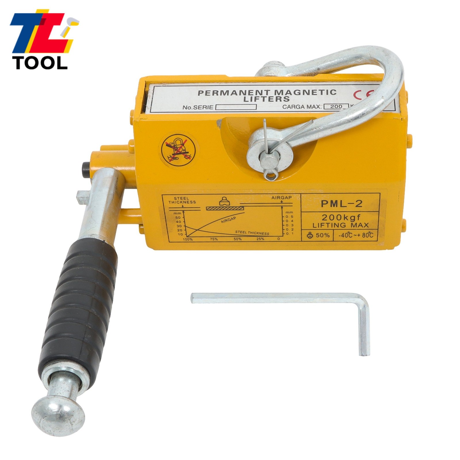 440lbs/200kg Permanent Magnetic Lifter Yellow 2.5 Safety Factor Neodymium Hoist