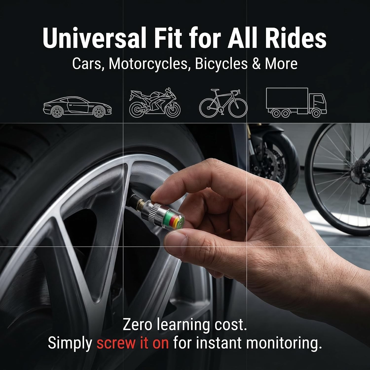 USA- 4 Pack Tire Pressure Valve Stem Caps 3 Color PSI Alert Indicator Universal