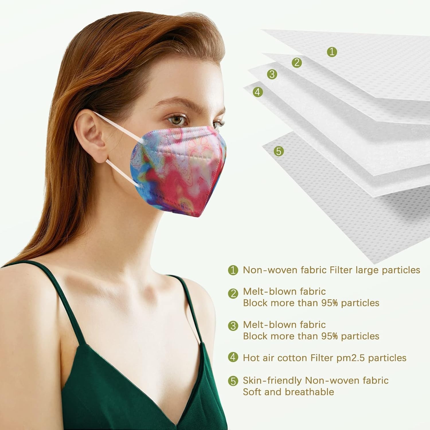 KN95 Face Masks for Adults, 50 Pack 10 Colors Disposable KN95 Masks, 5 Layer …