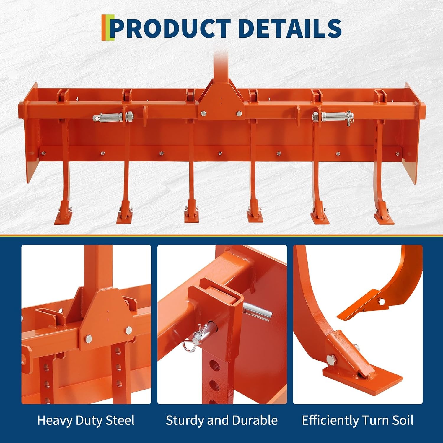 55 Inch Tractor Box Blade Scraper Heavy Duty CAT 0 Land Leveler 6 Ripper Teeth