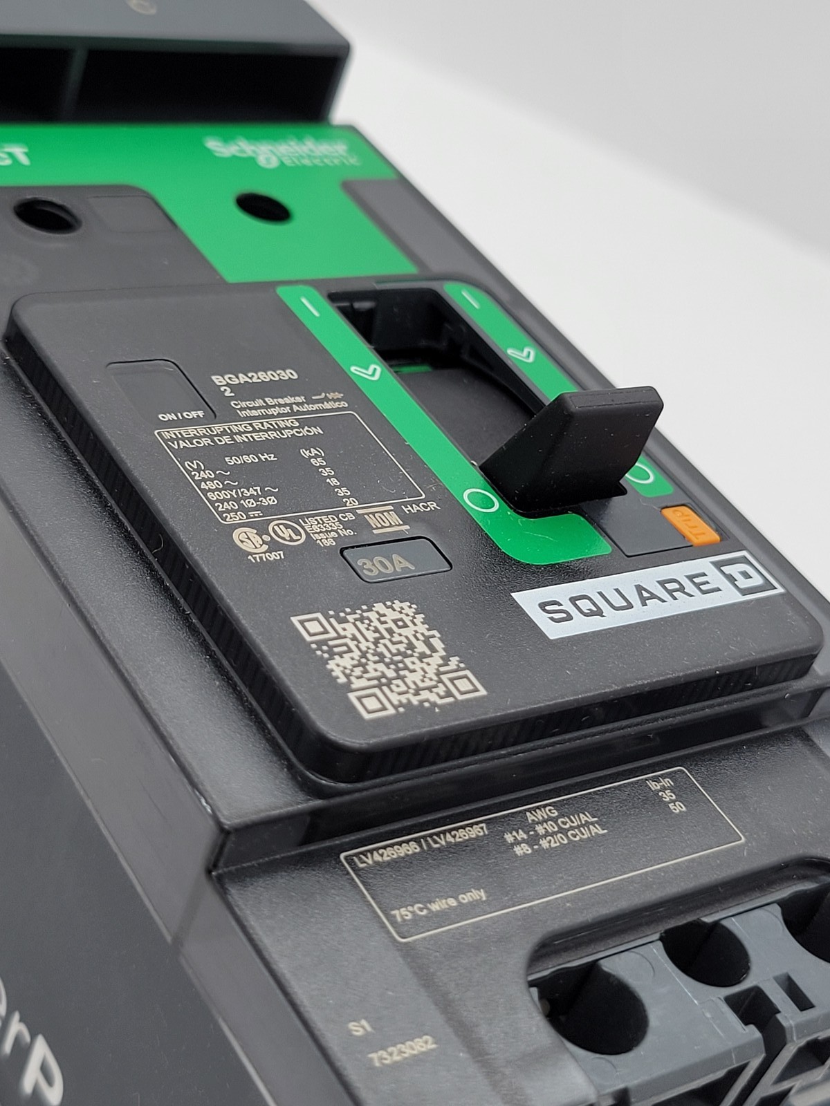Square D BGA260302 PowerPact I-Line Circuit Breaker 30A 2P 600V 18KA BG30 Green