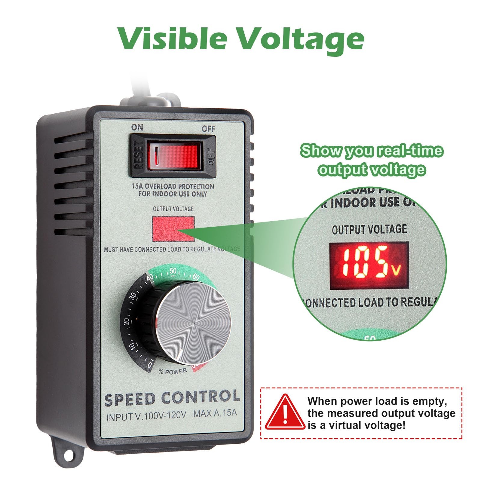 AC Motor Speed Controller 100-120V / 10A Rated / 15A Max Variable Fan Black