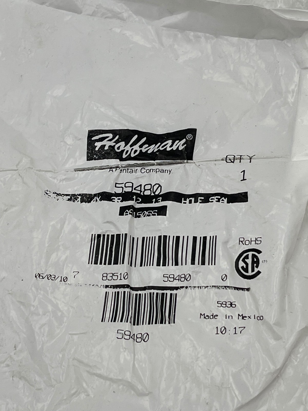 Hoffman 59480 Hole Seal Knockout Plug Metal Cover