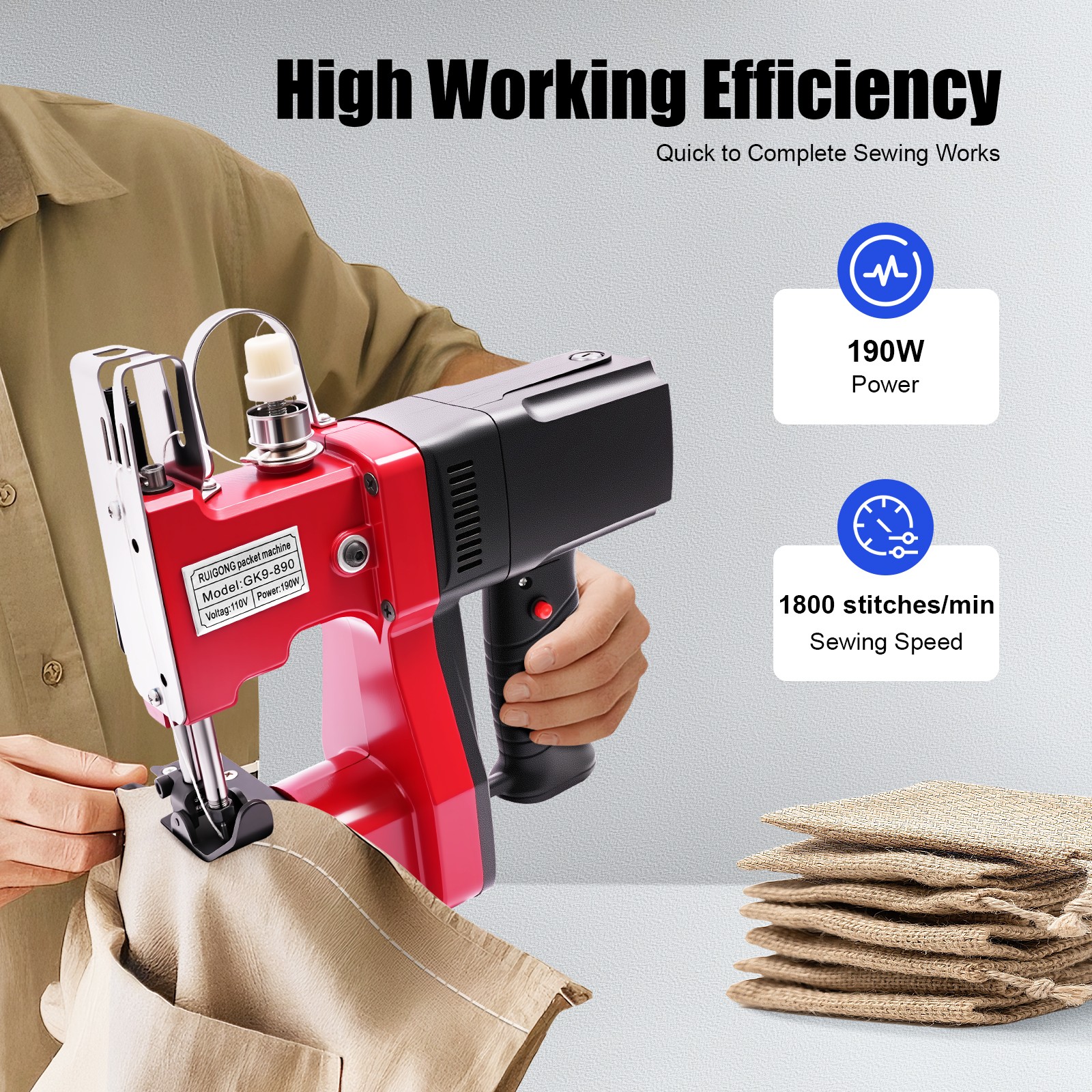 Heavy Duty Leather and Canvas Sewing Machine Max Thickness 6mm 15000rpm 190W