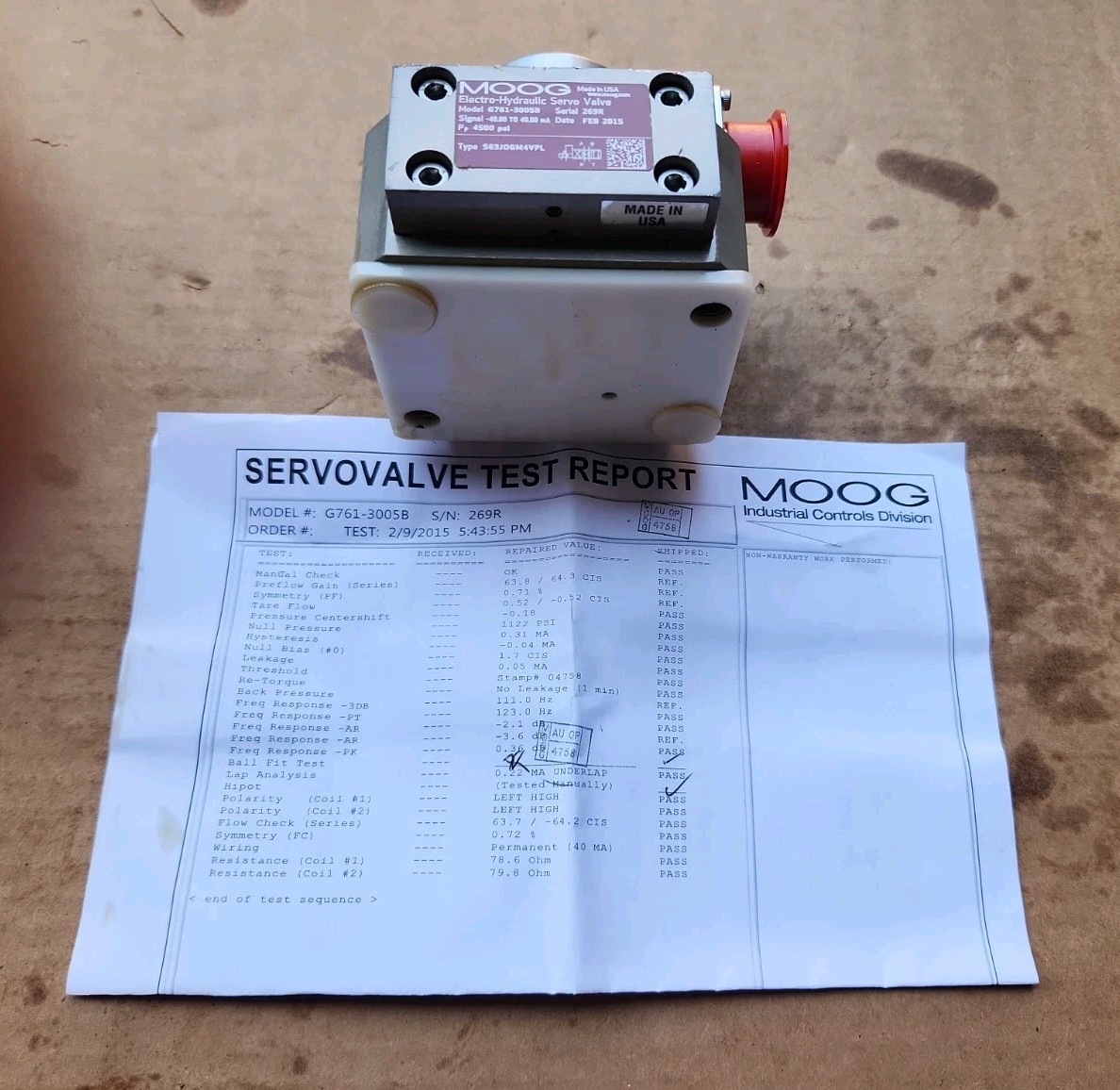 MOOG G761-3005B SERVO VALVE , NEW WITH TEST REPORT
