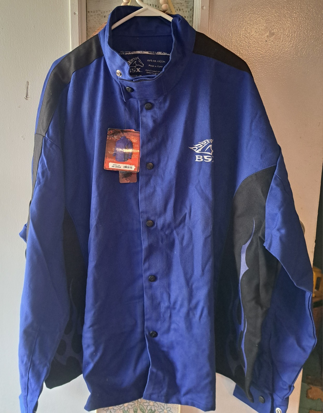 NEW Black Stallion BSX BXRB9C Blue FR Welding Jacket w/Blue BLACK Flames 4 XL