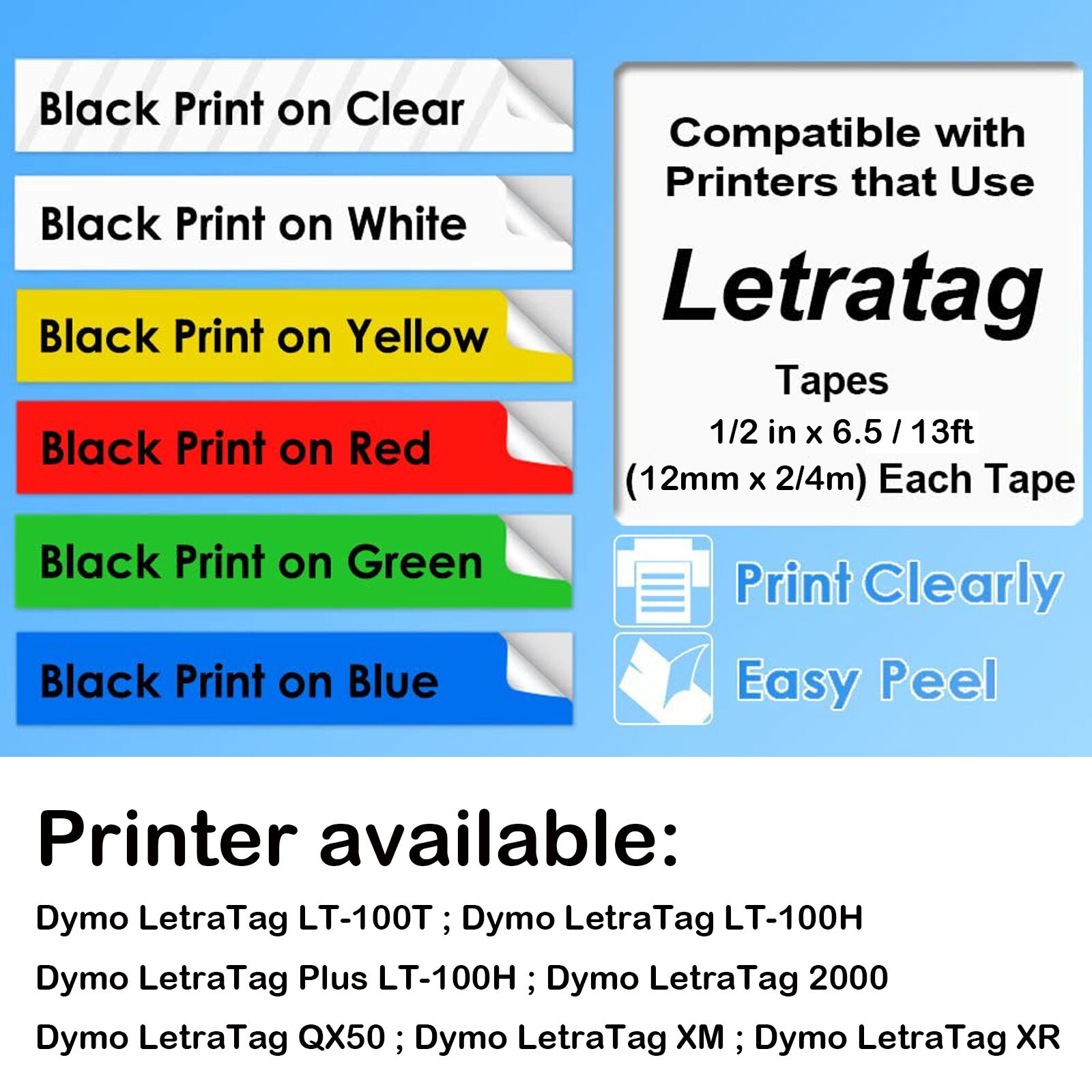 Label Tape Refills for DYMO LetraTag LT-100T 100H 16952 91330 91331 White Clear