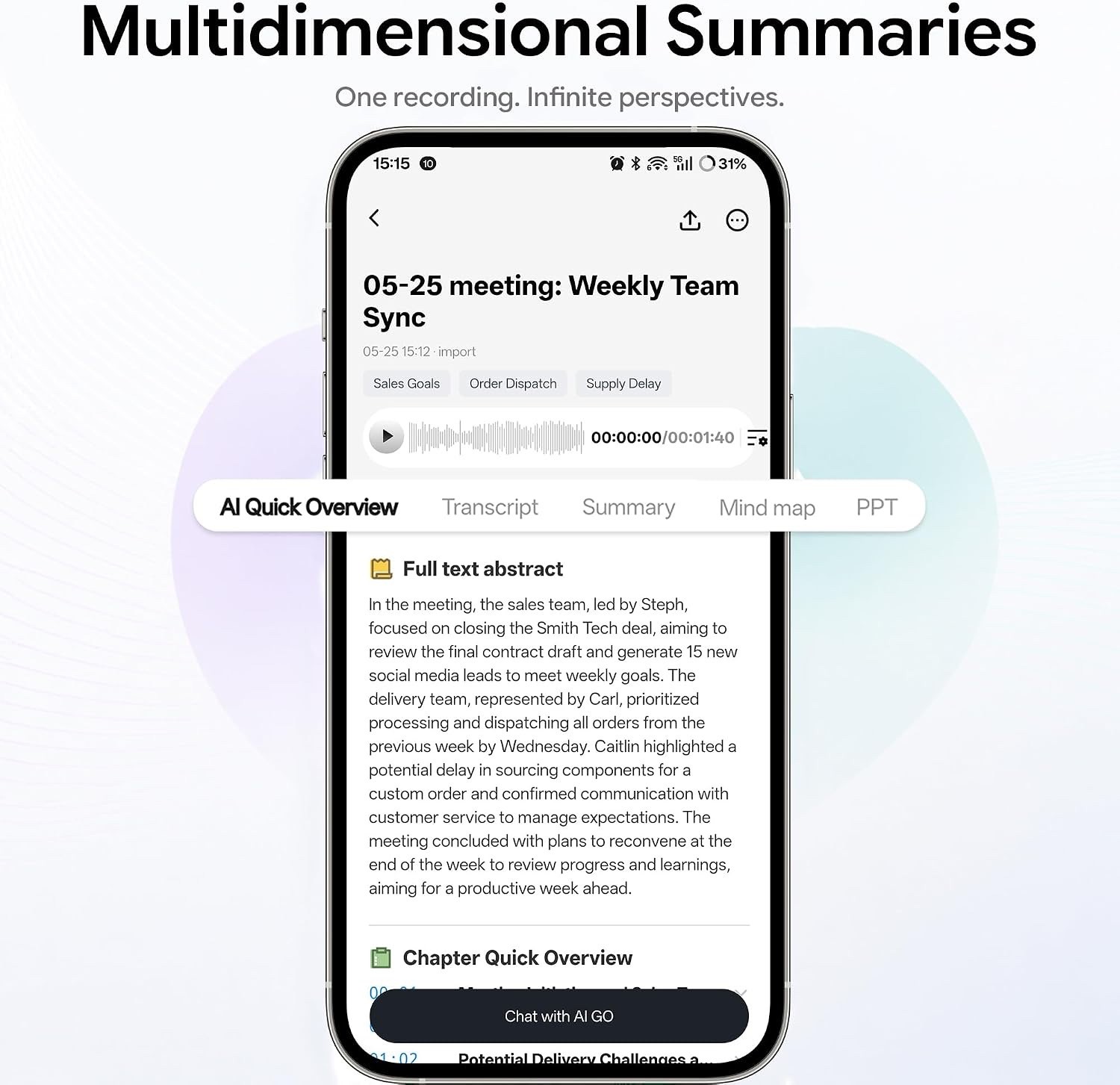 64GB AI GPT Voice Recorder – 4-in-1, Auto Transcription, 126 Languages