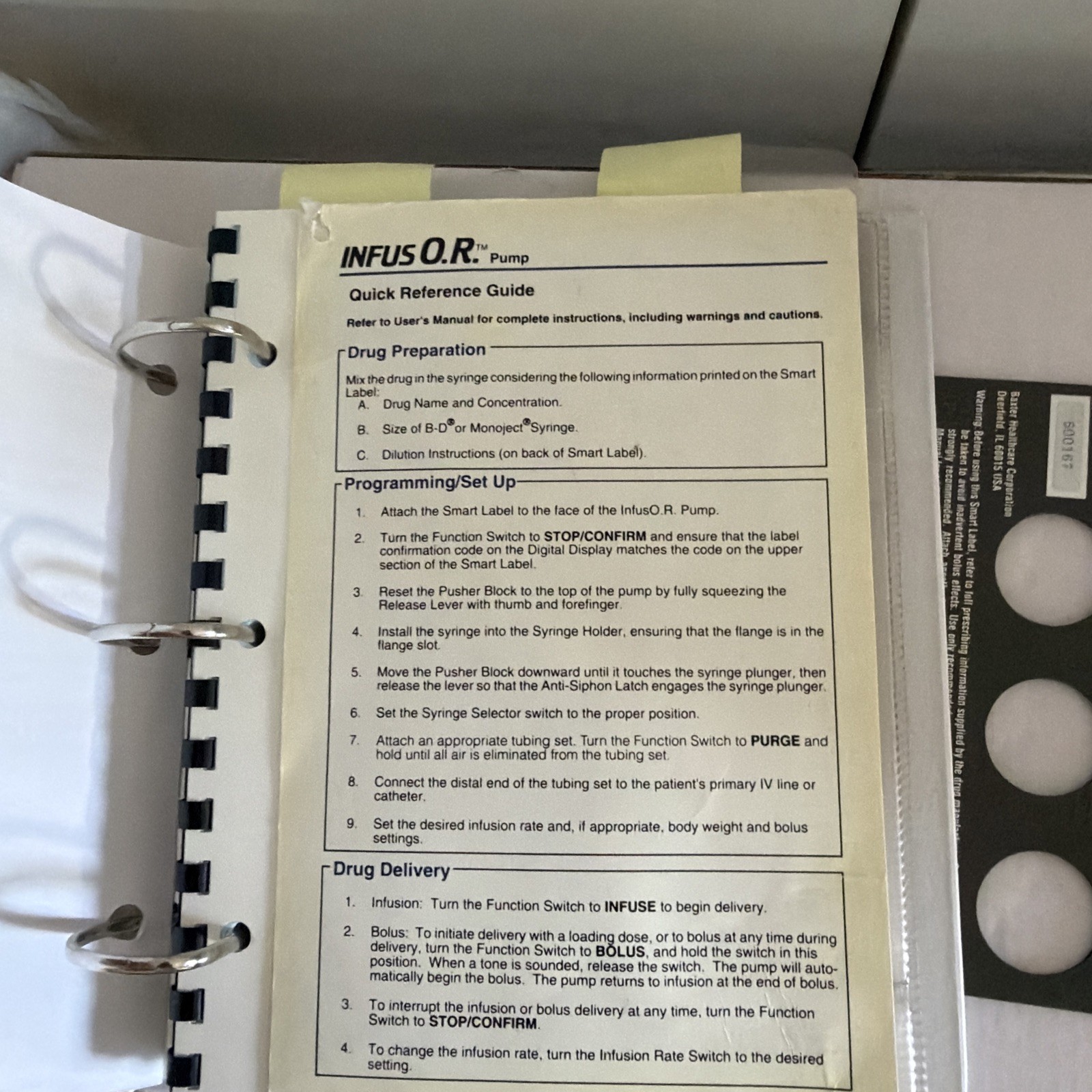 Baxter Bard Infus OR / INFUSOR Propofol Smart Labels (4) & Manual
