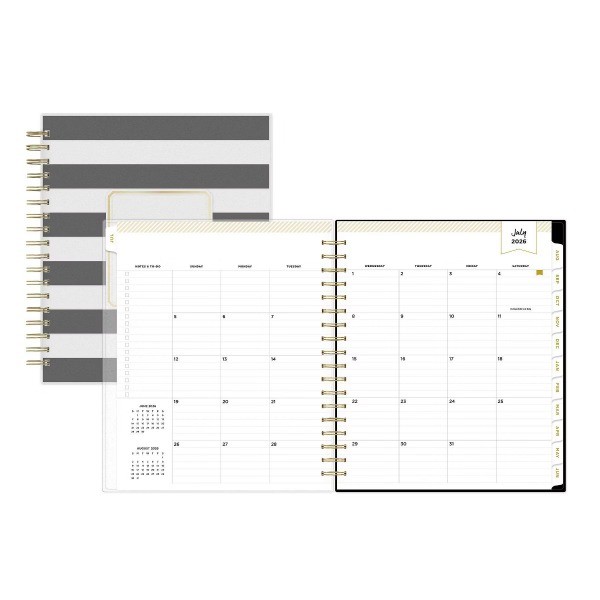 8"x10" AY 2026-2027 Planner Rugby Stripe Black Frosted 27 Daily/Monthly