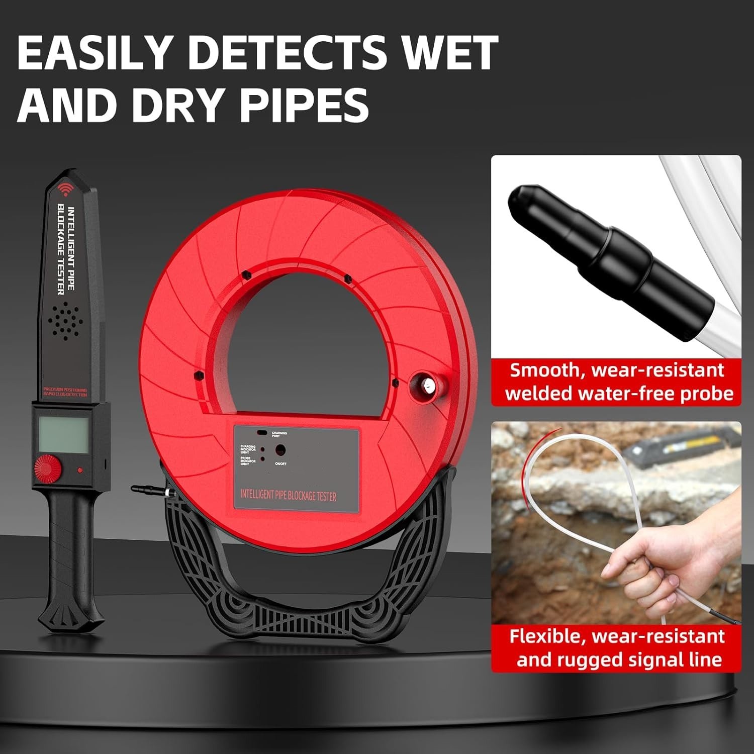 Pipe Blockage Detector Locators 100ft/30m Waterproof for PVC Plastic Metal