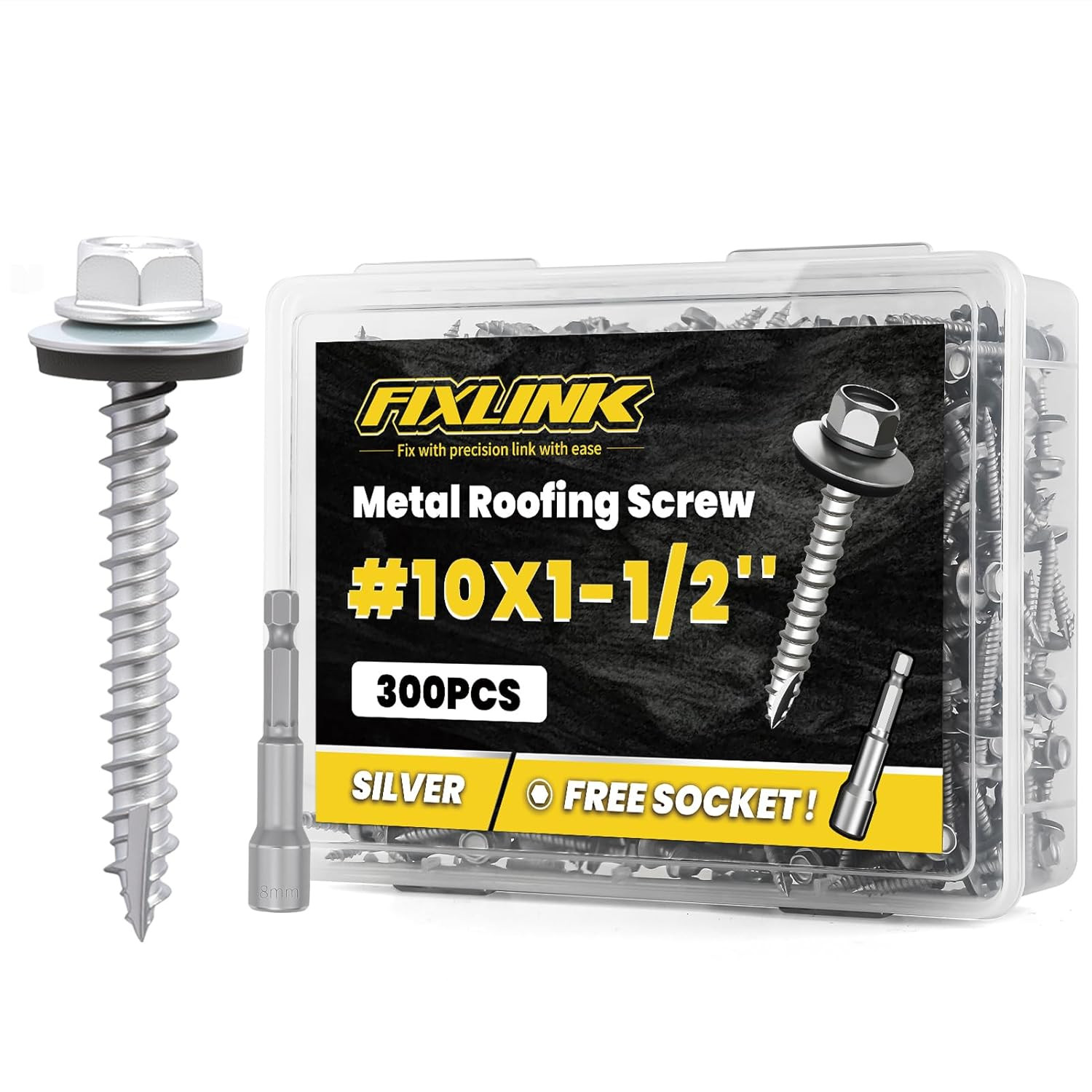 Metal Roofing Screws #10 X 1-1/2″, 300 PCS, RUSPERT Hex Head Rubber Washer Shee