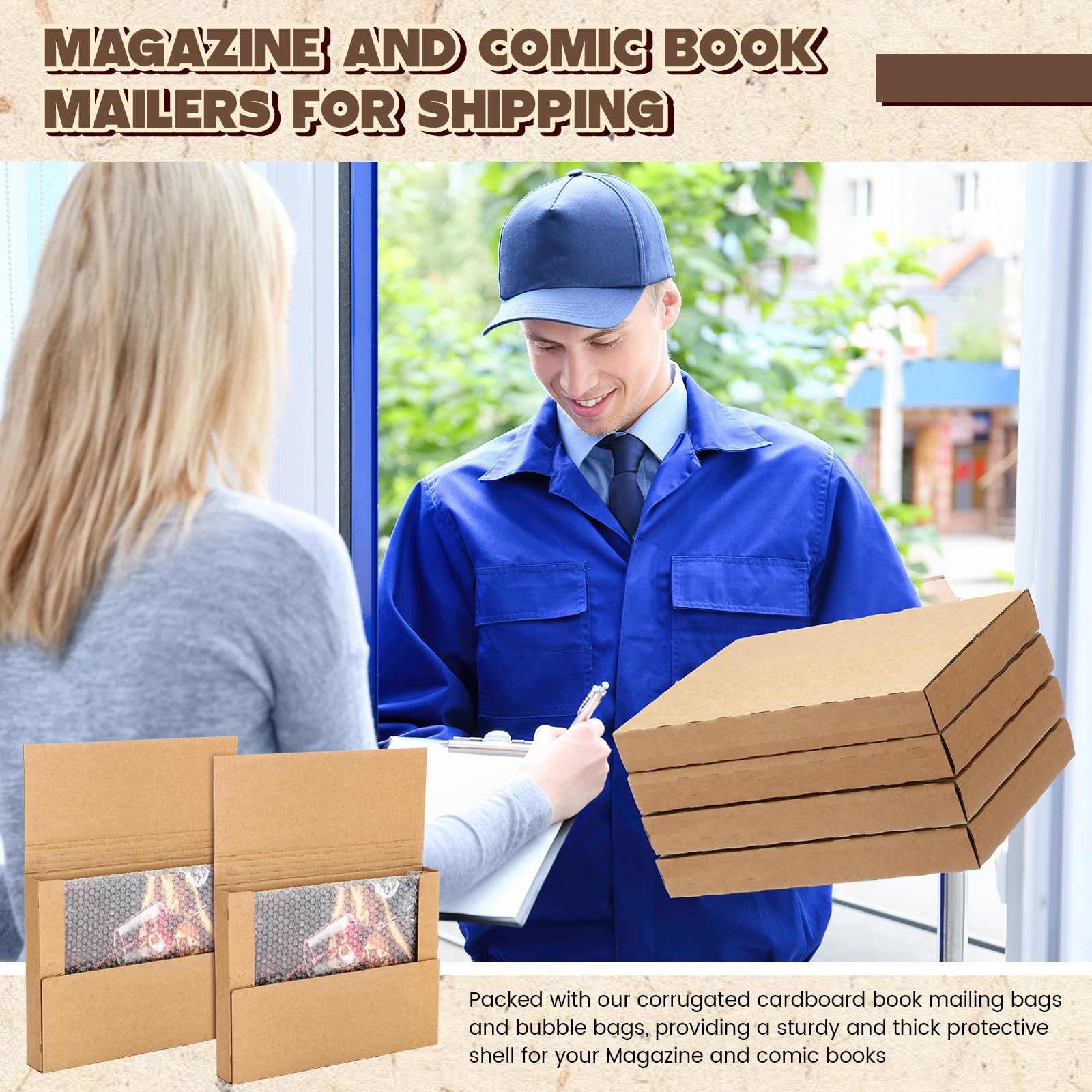 100 Pack Corrugated Comic Book Mailers 7.8 x 11 x 1.2 Inch with 100 Bubble Ba…