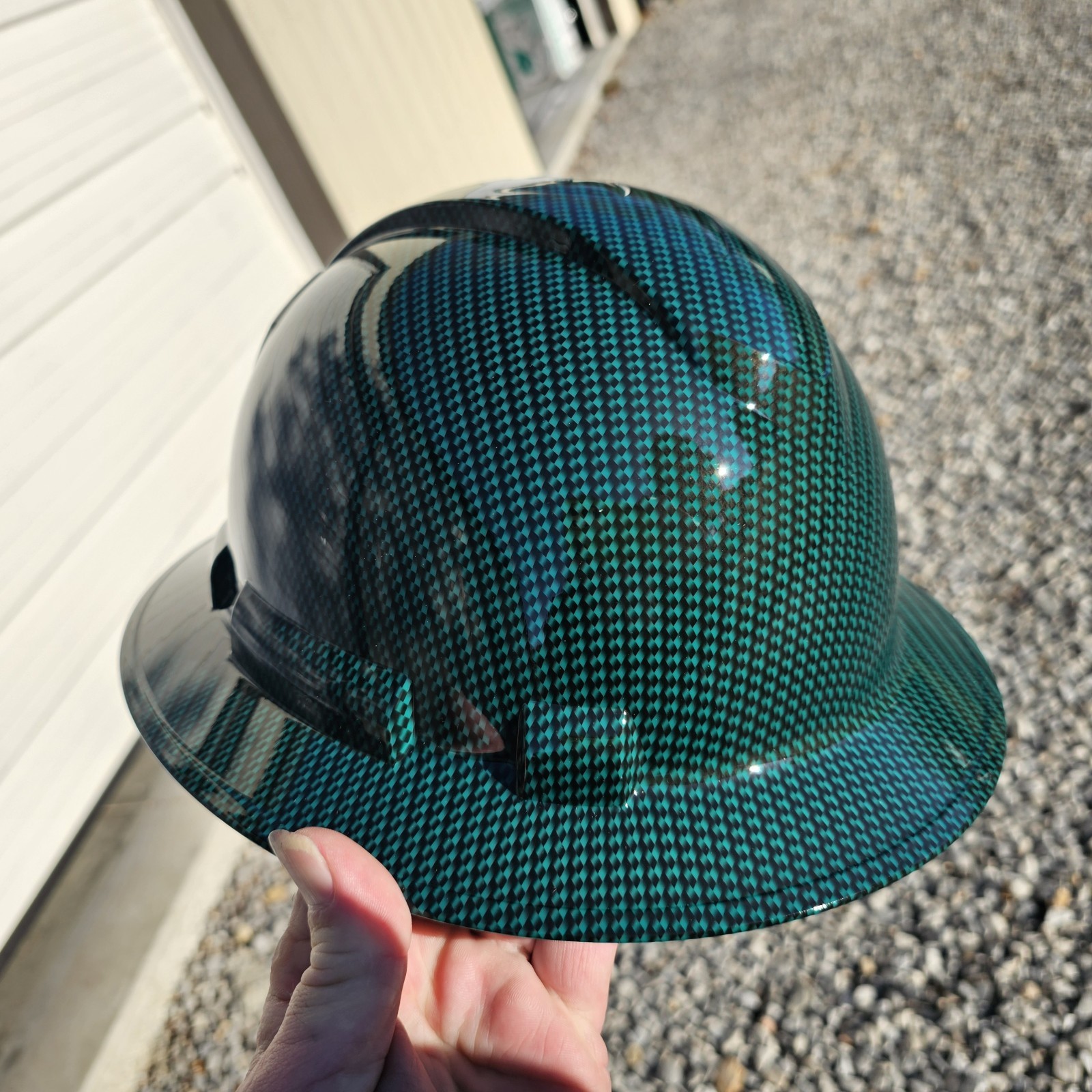 full brim hard hat custom hydro dipped IN DARK GREEN CARBON FIBER NEW