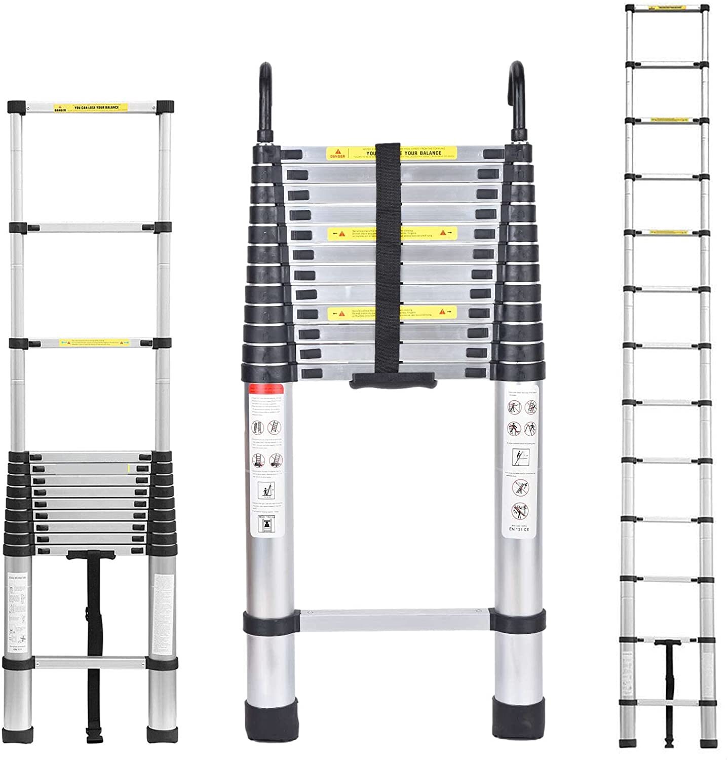 EN131 Telescoping Ladder Aluminum Extension Step 12.5 ft Multi-purpose Portable